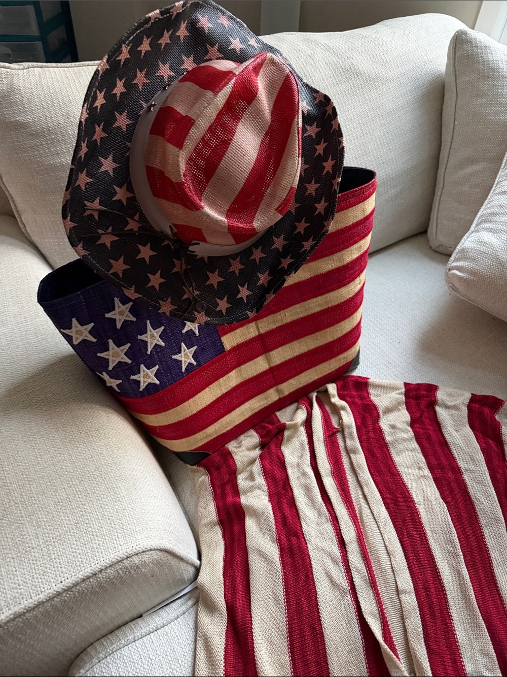Rue21 Red White and Blue Patriotic Woven Tote with Matching Hat